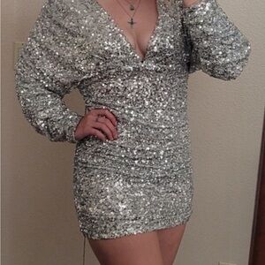 Silver Sequin Mini Dress
